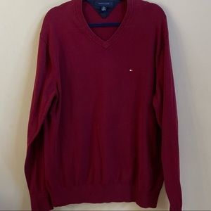 TOMMY HILFIGER MENS COTTON PULLOVER SWEATER/ MAROON/ SIZE XL TG/XG.